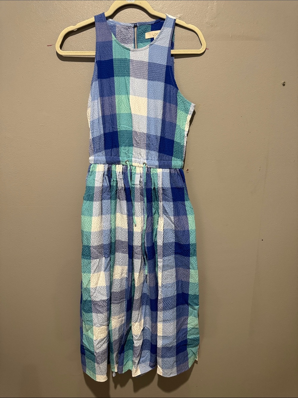 Loft Blue & Aqua Plaid Sleeveless Dress